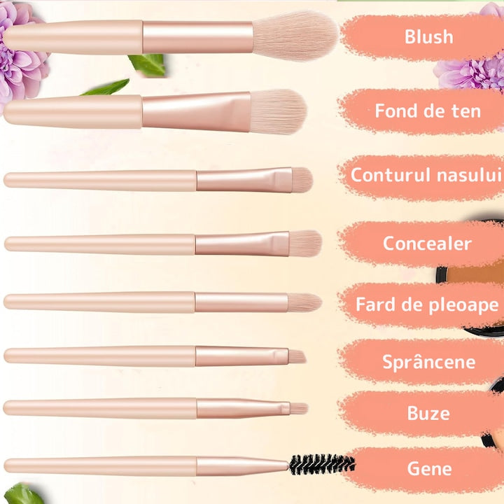 Set 8 Mini Pensule pentru Machiaj Teno®, machiaj profesional/incepatori, portabile, crem