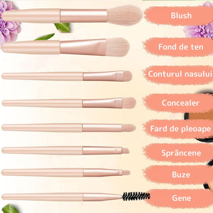 Set 8 Mini Pensule pentru Machiaj Teno®, machiaj profesional/incepatori, portabile, crem