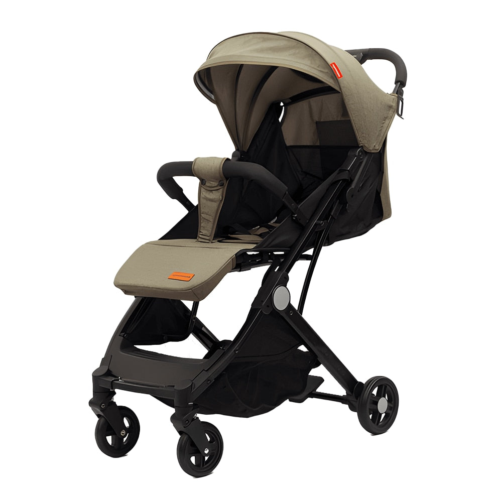 Carucior Sport pentru Bebelusi Teno®, pliabil, usor de carat, sezut reglabil, spatios, cosulet dorsal, copertina retractabila, greutate maxima suportata 25 kg, kaki