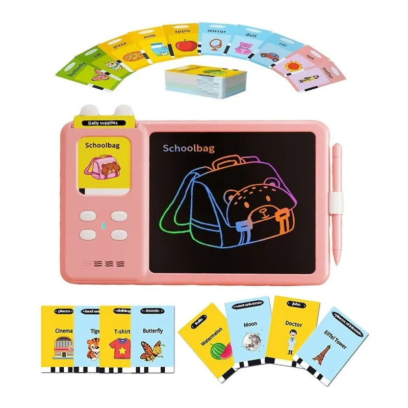 Tableta LCD Educativa Macvi® 2 in 1 pentru Copii cu Carduri Interactive si Cititor Montessori