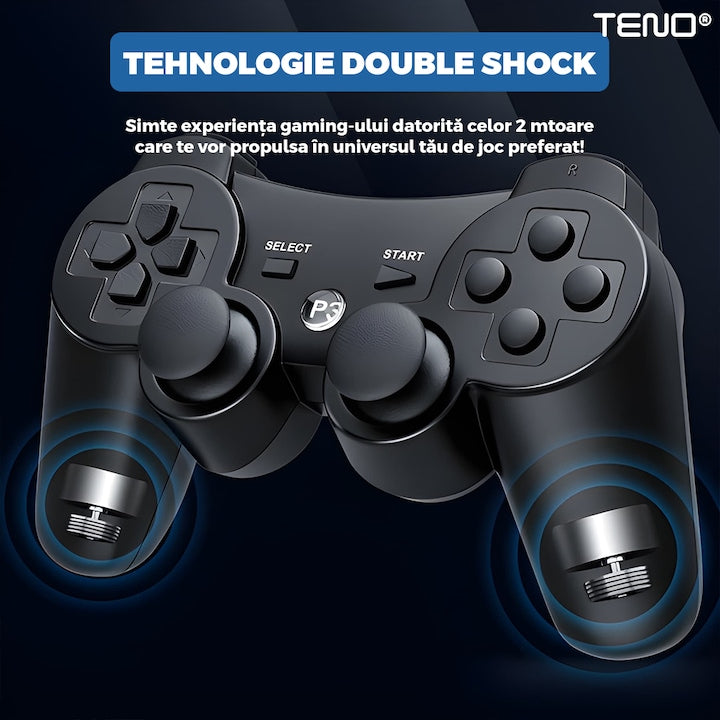 Controller Wireless DoubleShock Teno®, compatibil cu PS3, joystick-uri analog, vibratie dubla, baterie performanta, negru