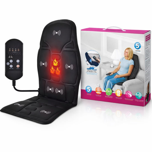 Husa masaj Macvi® scaun cu telecomanda control masaj talie si mijlocul coapsei 5 zone masaj 3 viteze alimentare auto 12V si priza 220V material poliester