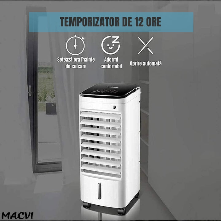 Racitor Macvi®, control digital, telecomanda, 65W, rezervor 3.5L, 3 viteze, 2 moduri de suflare, portabil, alb