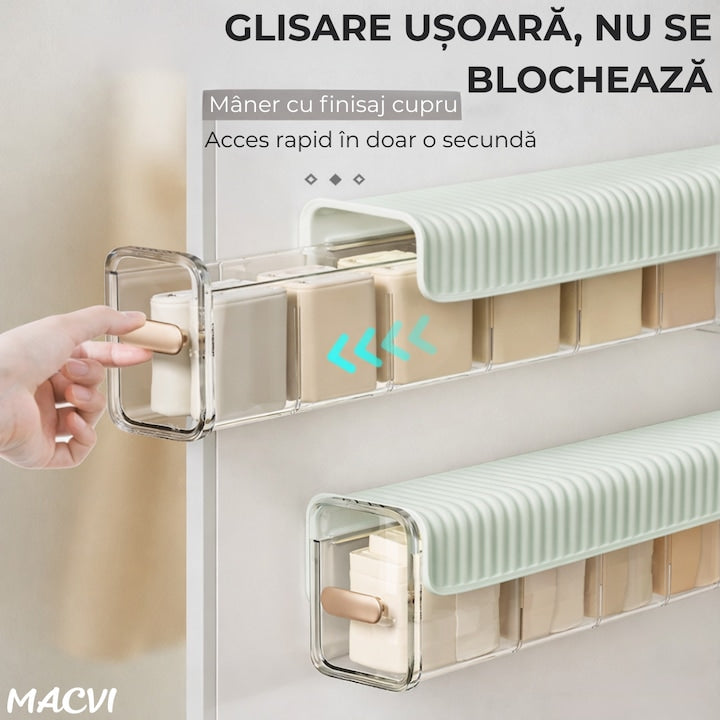 Cutie de Depozitare Macvi® Montata pe Perete cu 6 separatoare, organizator Spatios si Stilat pentru lenejerie, Accesorii si produse de bucatarie