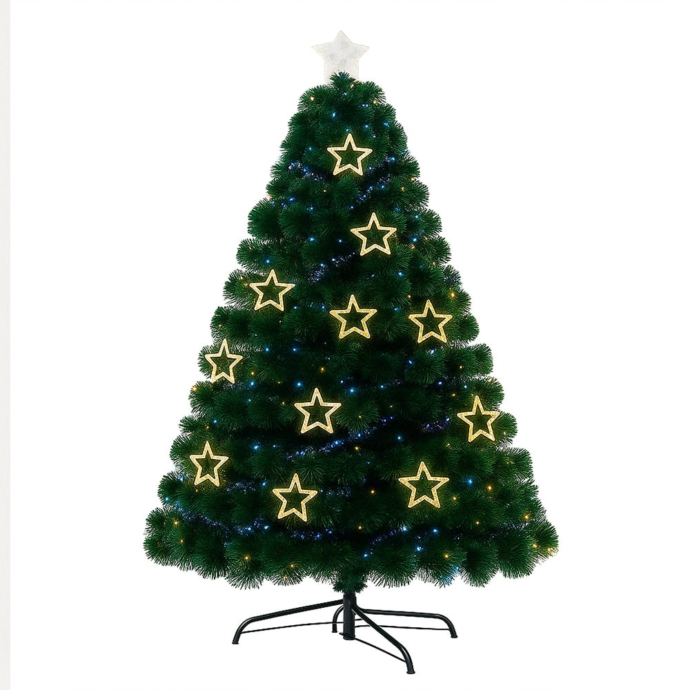 Brad Artificial de Craciun Teno, 180 cm, verde, suport metalic inclus, luminite in forma de stea