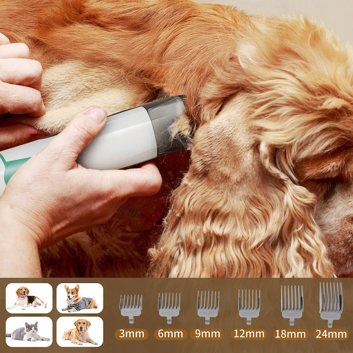 Aspirator pentru ingrijirea animalelor Macvi® 7 in 1, kit profesional toaletare cu aspirare par, silentios, 3 trepte putere, pentru caini si pisici