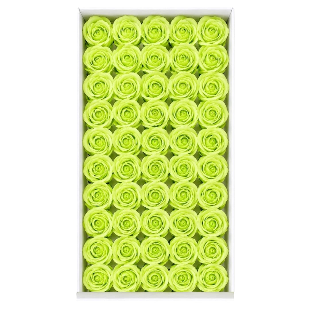 Set 50 trandafiri din sapun, 5x5 cm, calitate premium, decor si cadou elegant, Verde Lime