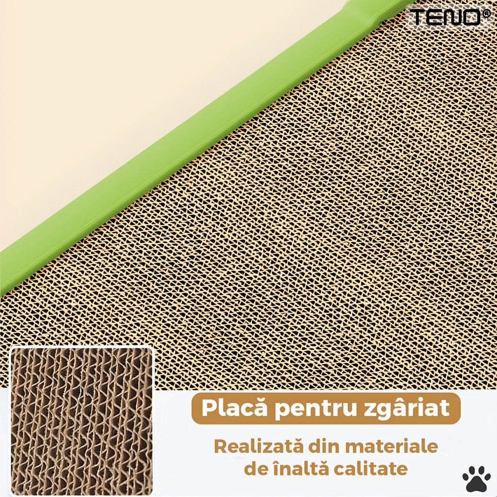 Ansamblu de Joaca pentru Pisici Teno, forma de L, carton zgariat, verde, 60cm