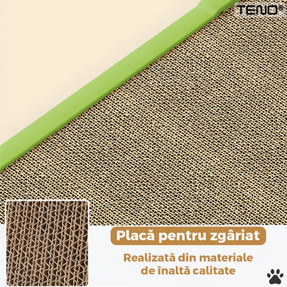 Ansamblu de Joaca pentru Pisici Teno, forma de L, carton zgariat, verde, 60cm