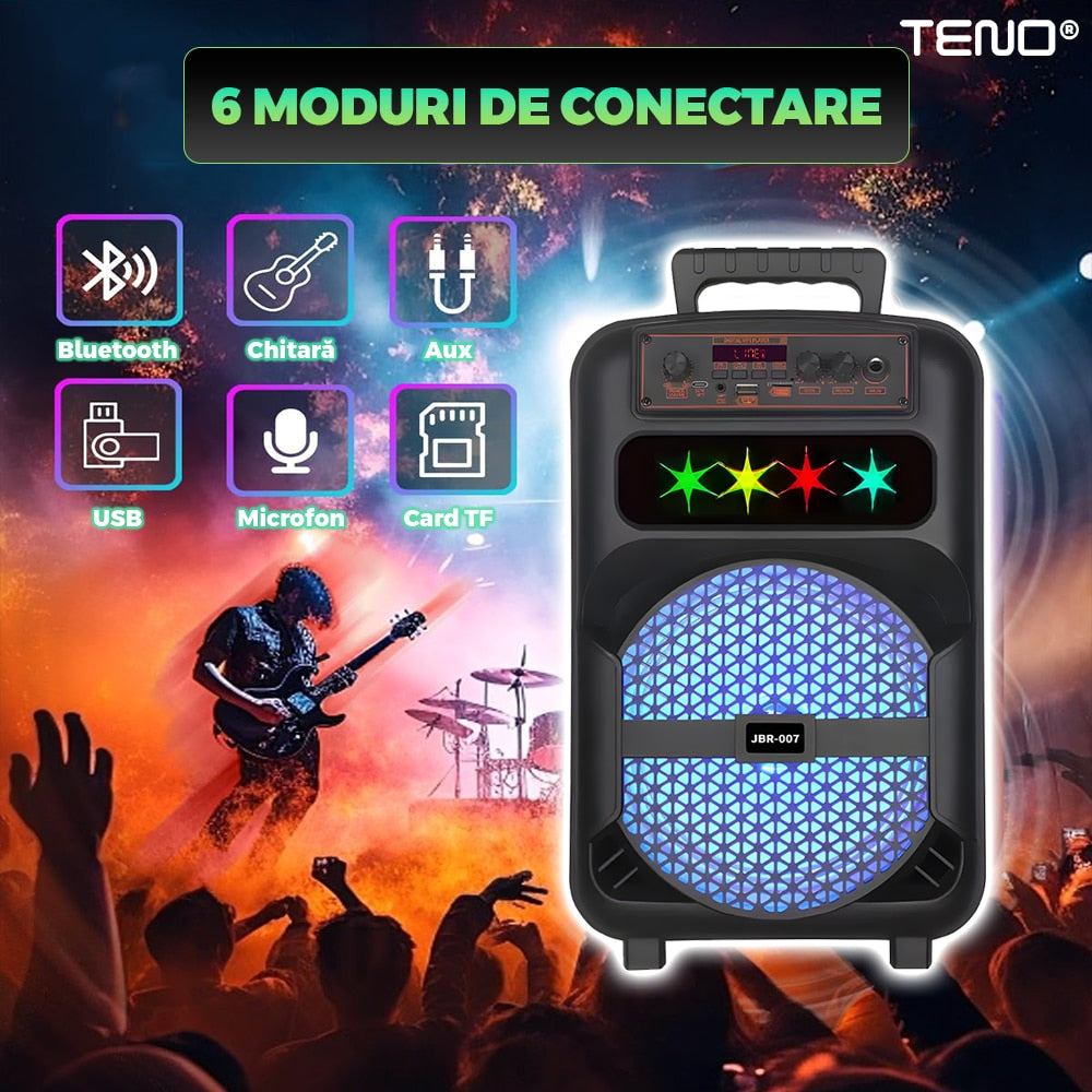 Boxa Portabila, Teno, microfon inclus, lumini LED, negru, set complet, 1200 W