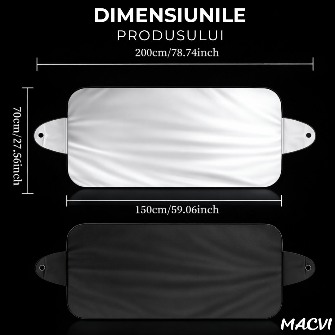 Parasolar Auto Macvi® pentru Parbriz, 70 x150 cm, Protectie UV, cu 2 fete