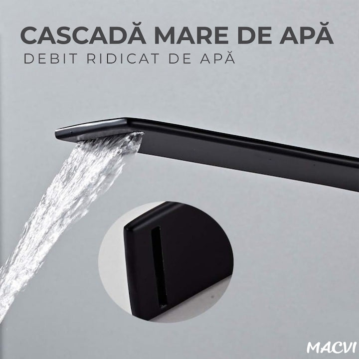 Robinet baie Macvi® tip cascada din alama inaltime 13 cm conexiune 3/8 montaj chiuveta design modern, negru mat