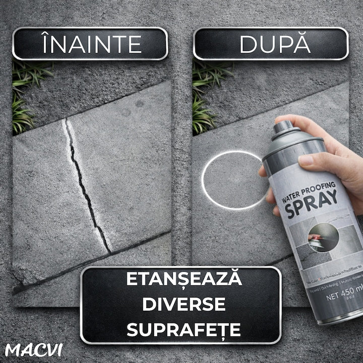 Spray Etansare Macvi® 450ml Hidroizolatie Rapida, Impermeabilizare Crapaturi, Protectie de Lunga Durata, Gri