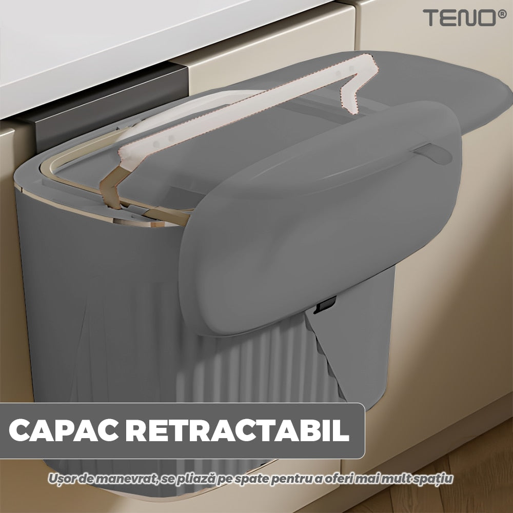 Cos de Gunoi Suspendat Teno, design modern, capac retractabil, gri, 9 L