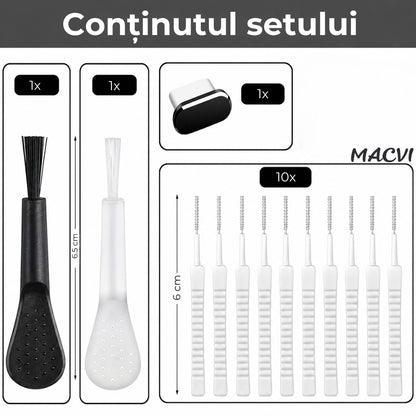 Kit igienizare telefon Macvi®, 13 piese, curatare port incarcare, difuzor, accesorii electronice, universal, intretinere smartphone