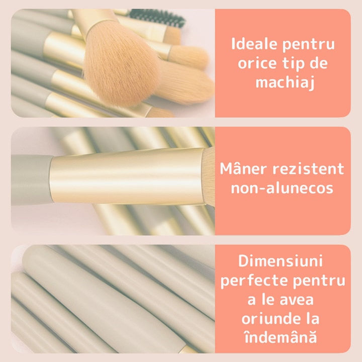 Set 8 Mini Pensule pentru Machiaj Teno®, machiaj profesional/incepatori, portabile, crem