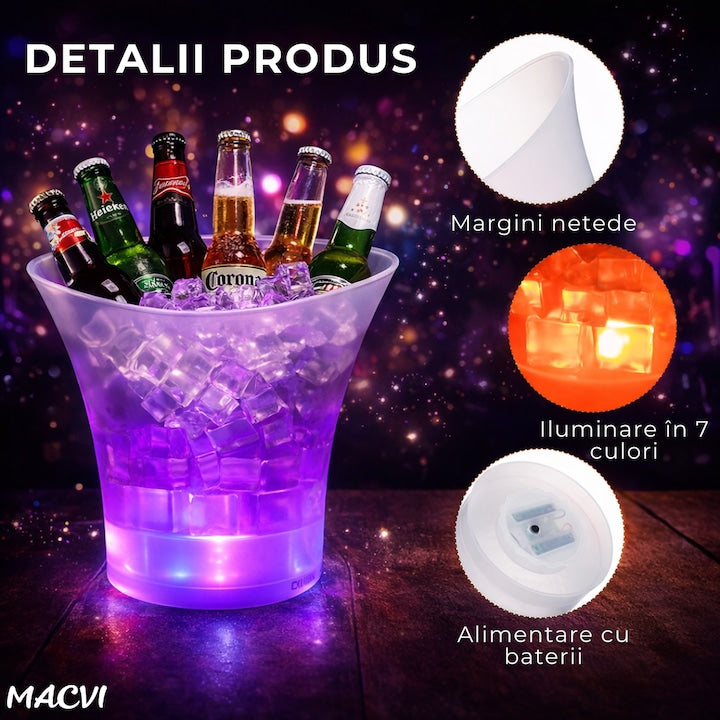 Frapiera MACVI 5 litri, boxa Bluetooth integrata, LED multicolor, plastic impermeabil