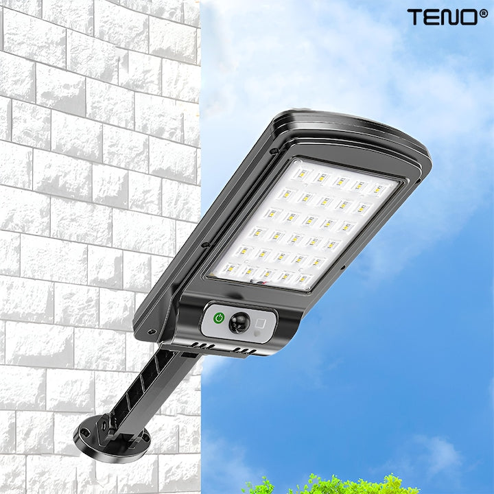 Lampa Solara Stradala 30 LED-uri Teno®, control prin telecomanda, senzor de miscare, 3 moduri de iluminare, protectie IP65, Waterproof, exterior, negru