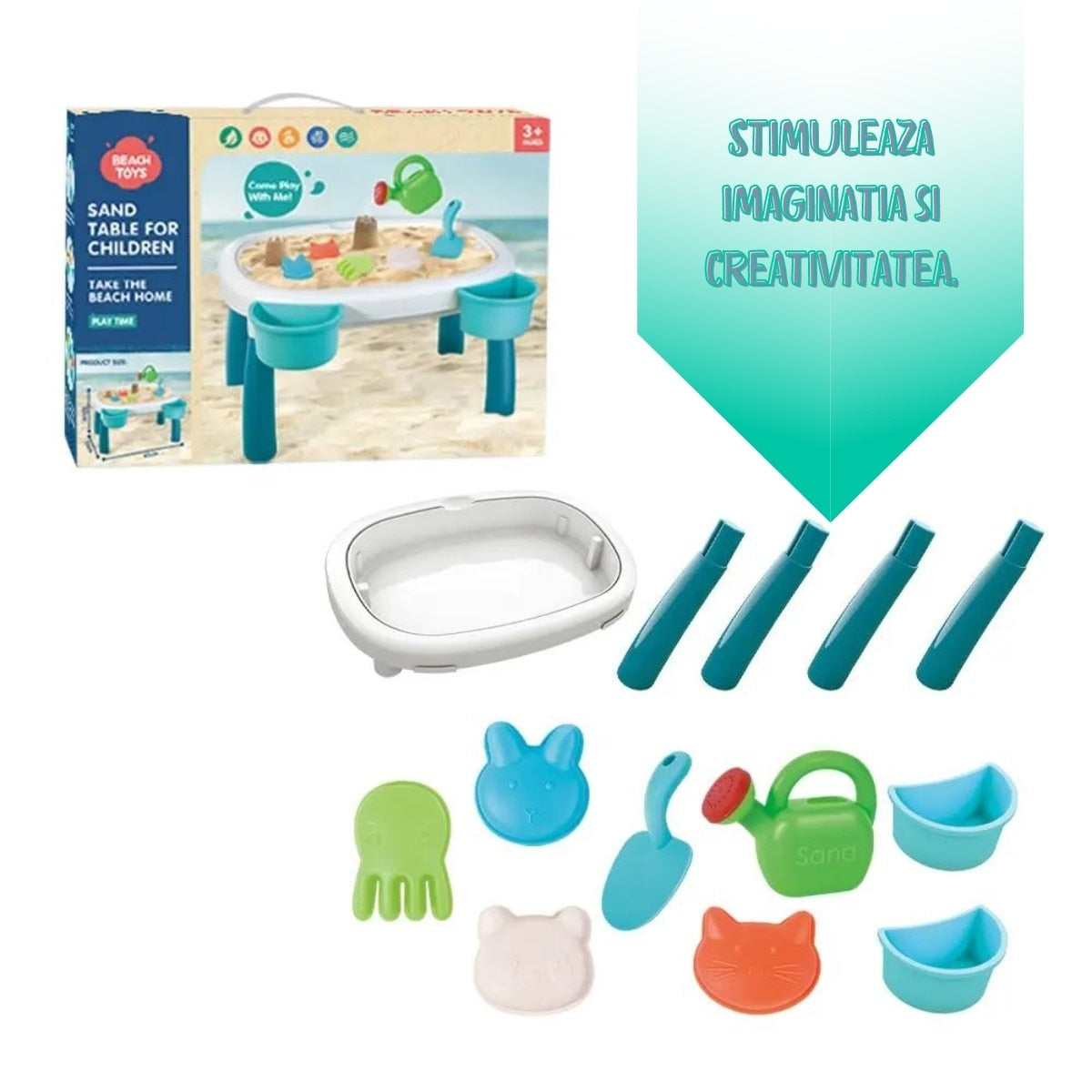 Masuta Joaca Nisip si Apa Macvi® pentru Copii cu Accesorii Masa Activitati Exterior Educativa Senzoriala