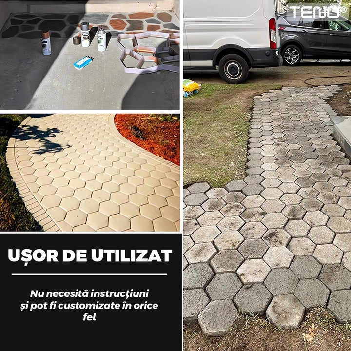 Matrita cu Contur pentru Turnat Pavaj Teno®, pentru beton amprentat sau piatra decorativa, imita piatra naturala, imbunatateste aspectul gradinii, plastic, model 2, 35 x 4 cm, negru