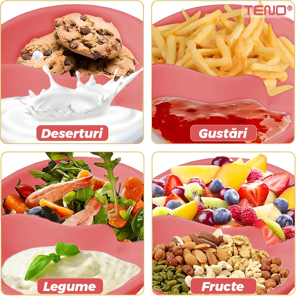 Bol Cereale 3 in 1 Teno®, separator incorporat, maner dorsal de prindere, cereale crocante, universal, 18.5 x 10 cm, rosu