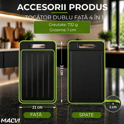 Tocator de Bucatarie 4 in 1 Macvi® pentru Dezghetare Rapida si Taiere, 31 x 21 x 1 cm