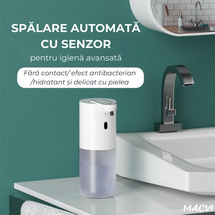 Dozator automat sapun spuma Macvi® cu senzor infrarosu 4 niveluri volum spuma reincarcabil USB-C 400 ml IPX5