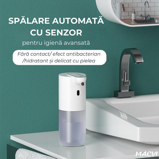 Dozator automat sapun spuma Macvi® cu senzor infrarosu 4 niveluri volum spuma reincarcabil USB-C 400 ml IPX5