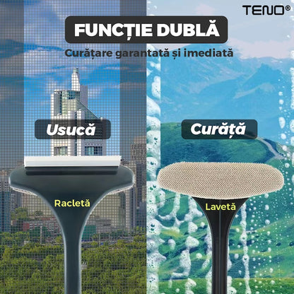 Stergator 2 in 1 Teno®, design dual cu laveta si racleta, maner detasabil, curatare si lustruire, ideal pentru toate tipurile de suprafete, gri/galben