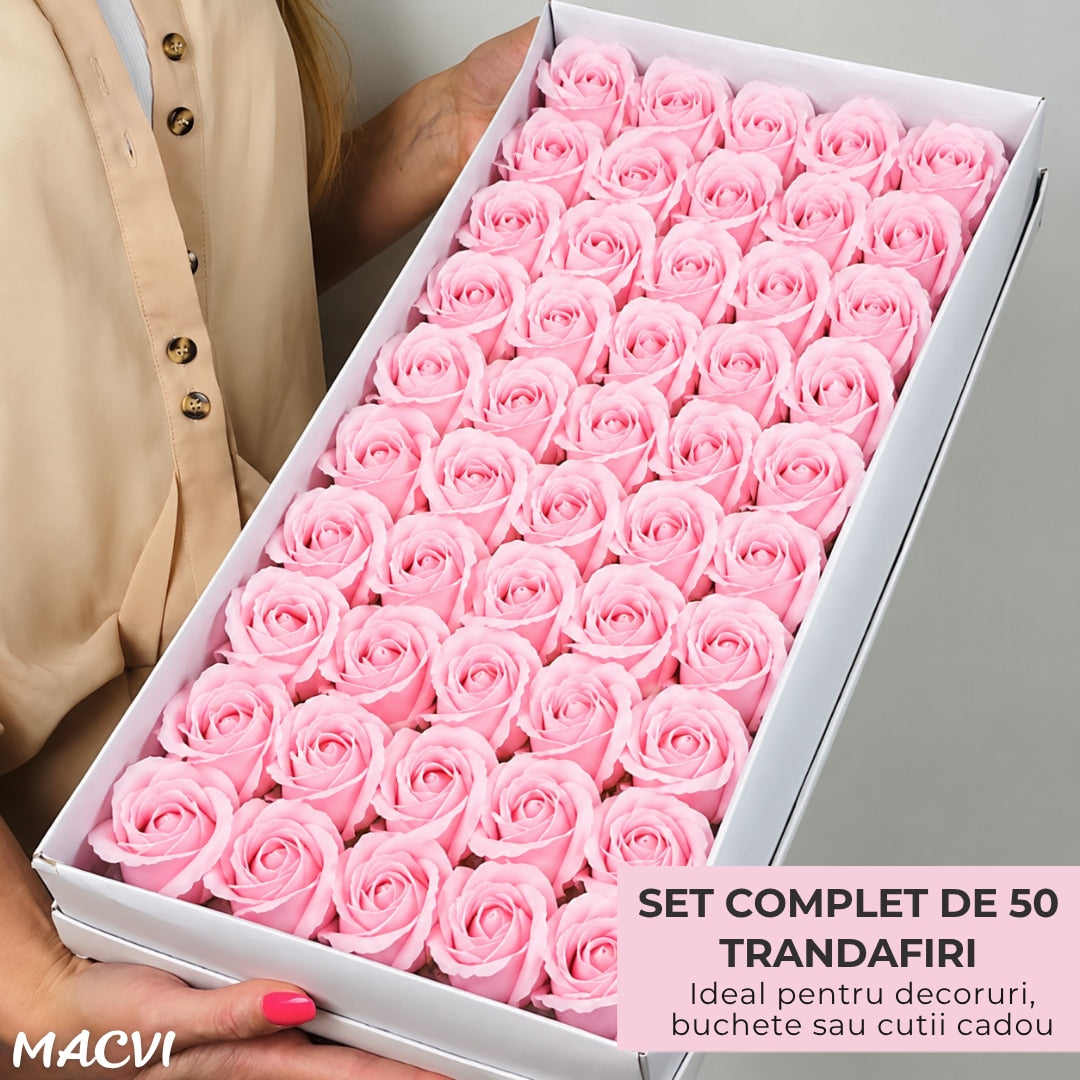 Set 50 trandafiri din sapun, 5x5 cm, calitate premium, decor si cadou elegant, Roz deschis
