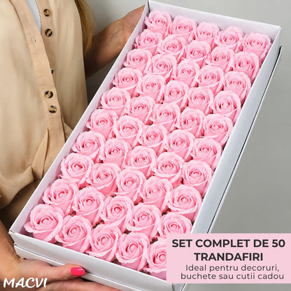 Set 50 trandafiri din sapun, 5x5 cm, calitate premium, decor si cadou elegant, Roz deschis