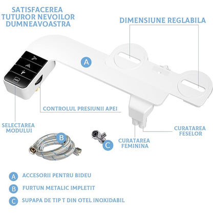Bideu retractabil Macvi®, non electric, auto curatare, control presiune apa rece, montaj WC, kit accesorii toaleta, IP44, negru