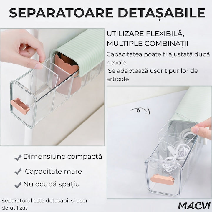 Cutie de Depozitare Macvi® Montata pe Perete cu 6 separatoare, organizator Spatios si Stilat pentru lenejerie, Accesorii si produse de bucatarie