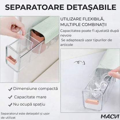 Cutie de Depozitare Macvi® Montata pe Perete cu 6 separatoare, organizator Spatios si Stilat pentru lenejerie, Accesorii si produse de bucatarie