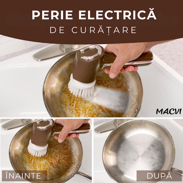 Perie electrica de curatare MACVI, fara fir, 350 RPM, set cu 5 capete interschimbabile, pentru bucatarie si baie