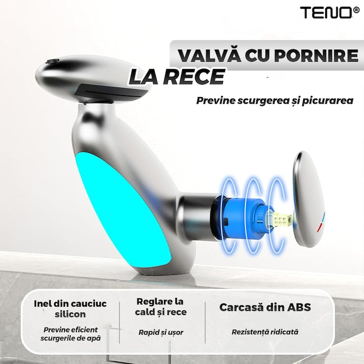 Baterie chiuveta Teno, cap retractabil, iluminare LED, crom/gri