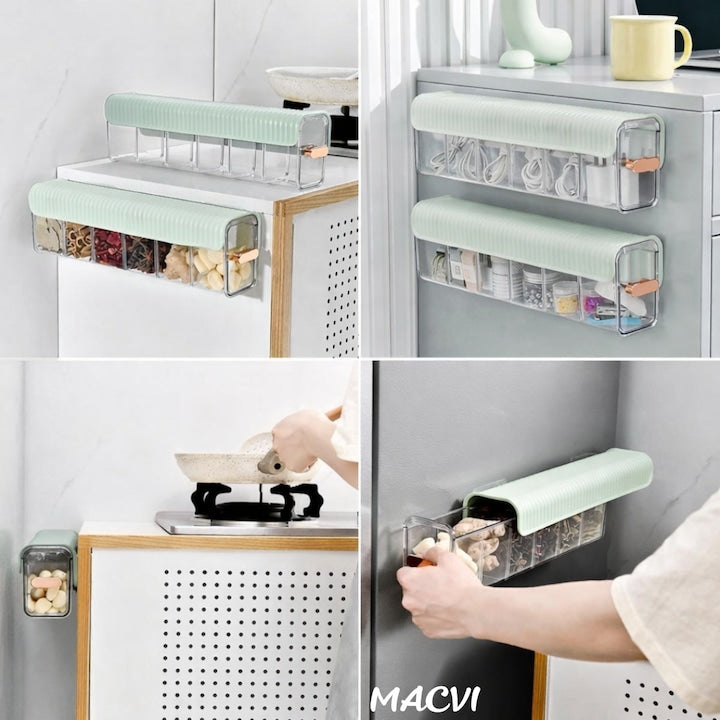 Cutie de Depozitare Macvi® Montata pe Perete cu 6 separatoare, organizator Spatios si Stilat pentru lenejerie, Accesorii si produse de bucatarie