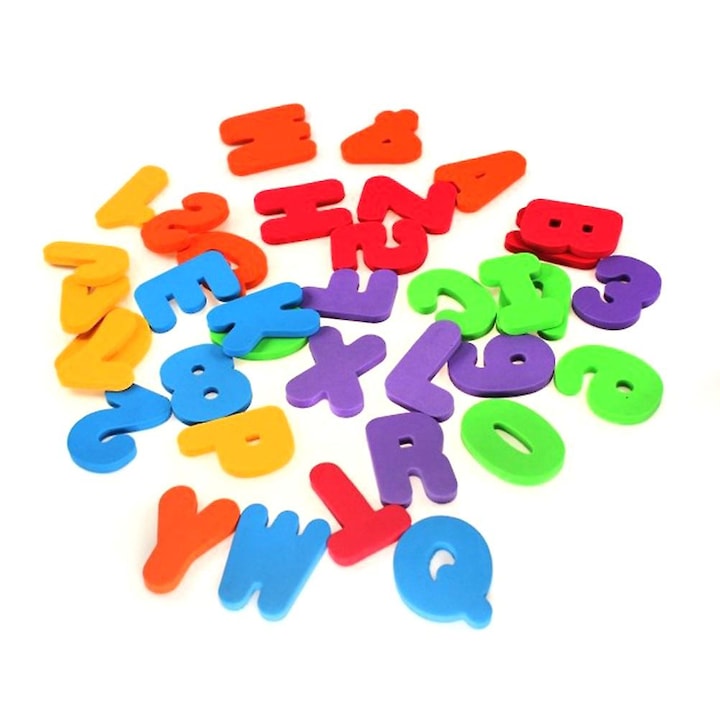 Set Stickere Baie Macvi® 36 Piese Litere A-Z si Numere 0-9, Jucarii Educative din Spuma, Litere Plutitoare pentru Cada si Dus, Invatare prin Joaca