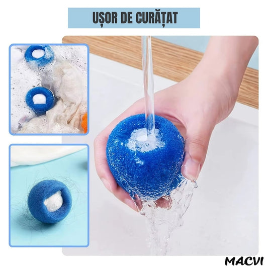 Set 10 bile Macvi® pentru masina de spalat - indepartare eficienta a parului de animale si uman, reutilizabile, eco-friendly, albastru si portocaliu