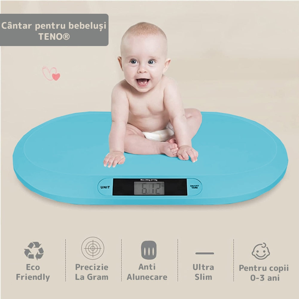 Cantar Electronic cu Display LCD Teno®, precizie la nivel de gram, greutate max 20KG, design ergonomic, ultra slim, albastru