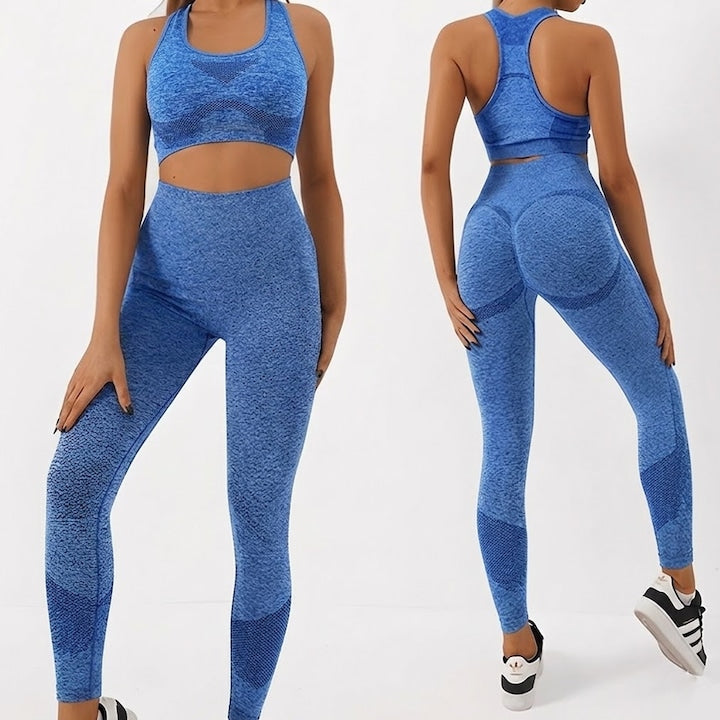 Set Costum Fitness Teno, colanti si bustiera, albastru, one size