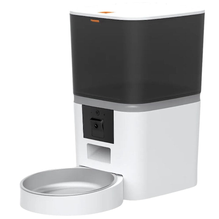 Dozator Automat Hrana Animale Macvi® 6L cu Camera HD 1080P, Audio Bidirectional, Control din Telefon, WiFi 5G, Vas Inox, Programare Mese pentru Caini si Pisici