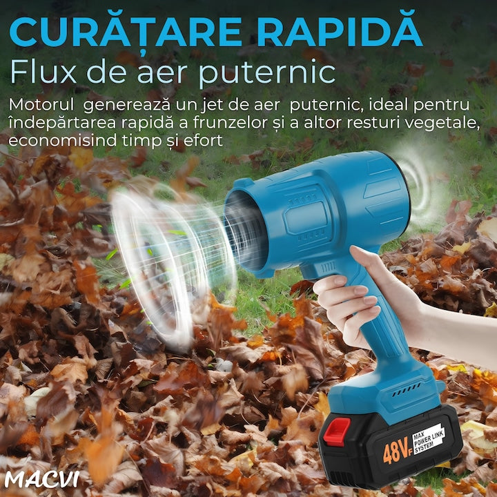 Set Multifunctional 6 in 1 Macvi 48V, Motocoasa, Mini Drujba, Foarfeca Gard Viu, Foarfeca Gazon, Foarfeca Electrica, Suflanta Frunze, Tija Telescopica, 2 Acumulatori Li-Ion, Motor Brushless