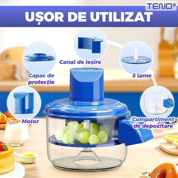 Curatator Electric Teno®, usor de utilizat, design portabil, cu acumulator, pentru fructe mici/usturoi/legume mici, 50 W, albastru