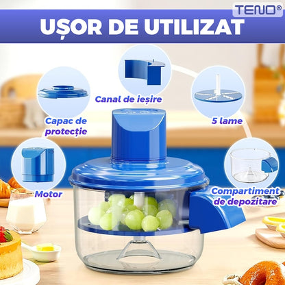 Curatator Electric Teno®, usor de utilizat, design portabil, cu acumulator, pentru fructe mici/usturoi/legume mici, 50 W, albastru