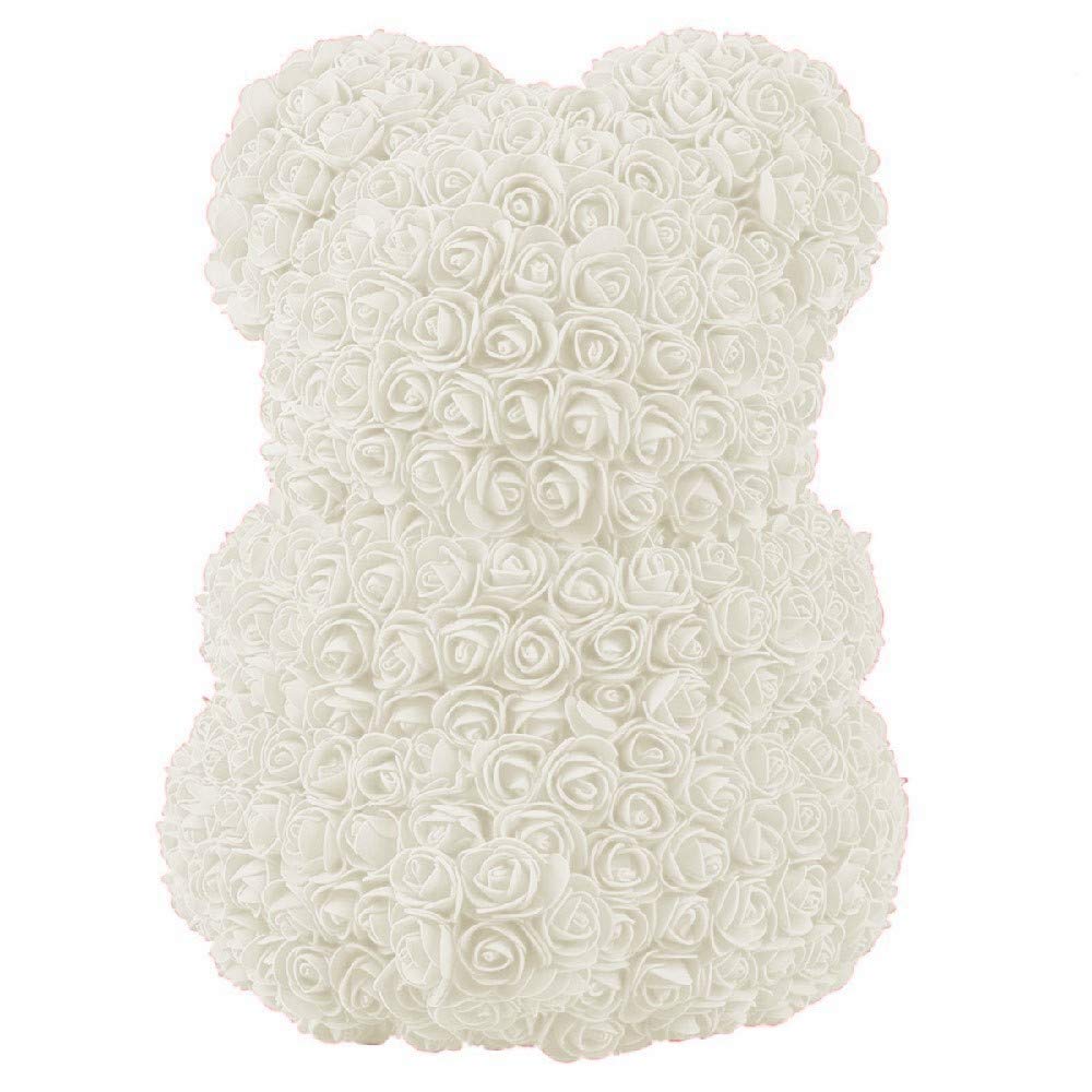 Ursulet din Trandafiri Sapun Macvi® Alb 25 cm in Cutie Transparenta Cadou Romantic