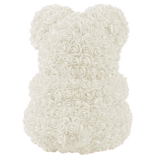 Ursulet din Trandafiri Sapun Macvi® Alb 25 cm in Cutie Transparenta Cadou Romantic