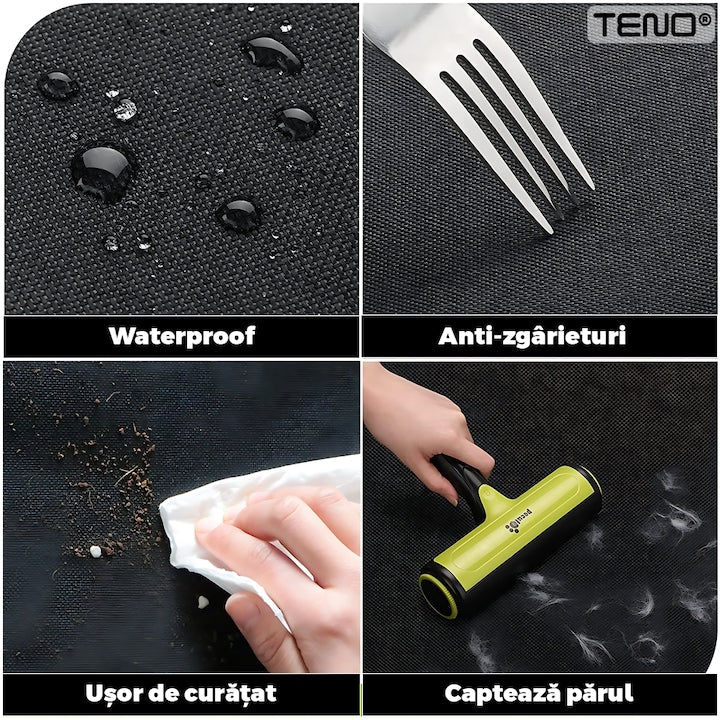 Husa Auto Protectie si Transport Animale Teno®, anti-zgarieturi, waterproof, impermeabila, accesoriu inclus, materiale rezistente, fermoar, negru