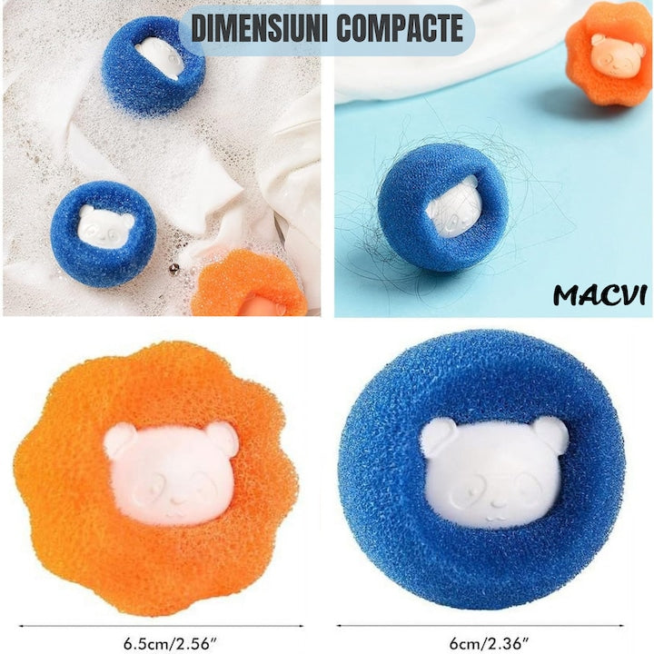 Set 10 bile Macvi® pentru masina de spalat - indepartare eficienta a parului de animale si uman, reutilizabile, eco-friendly, albastru si portocaliu