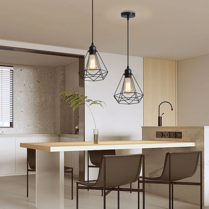 Pendul industrial LED Macvi®, E27, negru mat, 20 x 25 cm, lampa suspendata loft, metal, pentru living, bucatarie, bar
